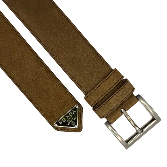 Prada Women's Brown Suede Leather Belt Size 90 36" M-L NEW IN BOX Triangle Logo - Picture 2 of 5
